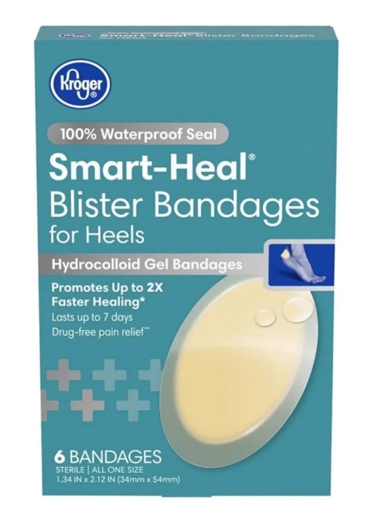 Kroger Smart-Heal Blister Bandages for Heels 100% Waterproof Seal (6 Pack)