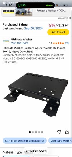 Ultimate Washer Pressure Washer Skid Plate Mount 10x16