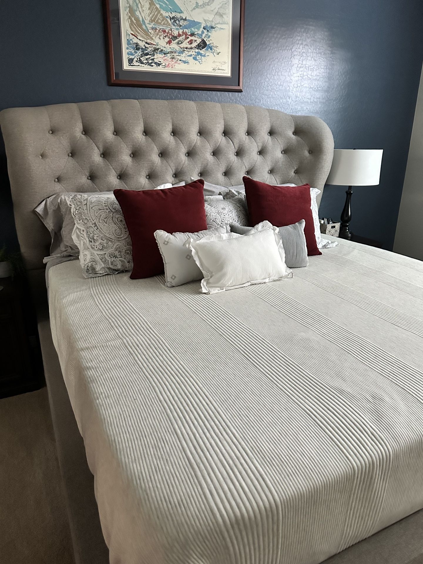 Linda   Upholstered King Bed Head Board  And Platform Frame 