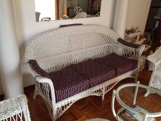 Wicker Sofa, Rocker, Chair, Table, Ottoman & Plant Stand