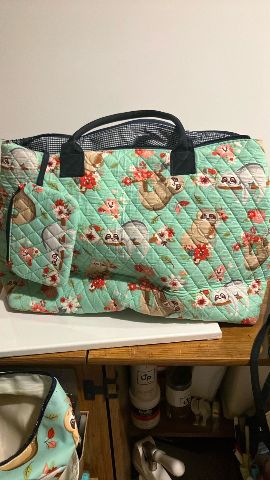 Quilted Tote Bag (sloth Print) 