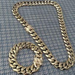 New 18k Yellow Gold Filled Cuban Link Chain And Bracelet Set 18mm Thick 
