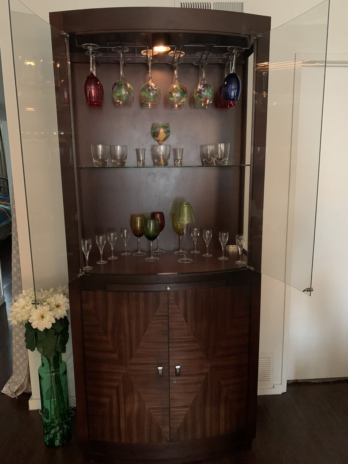 Cherry Wood And Glass Wine Cabinet