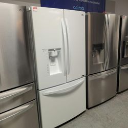 LG French Door Fridge – White, Water Dispenser, Bottom Freezer