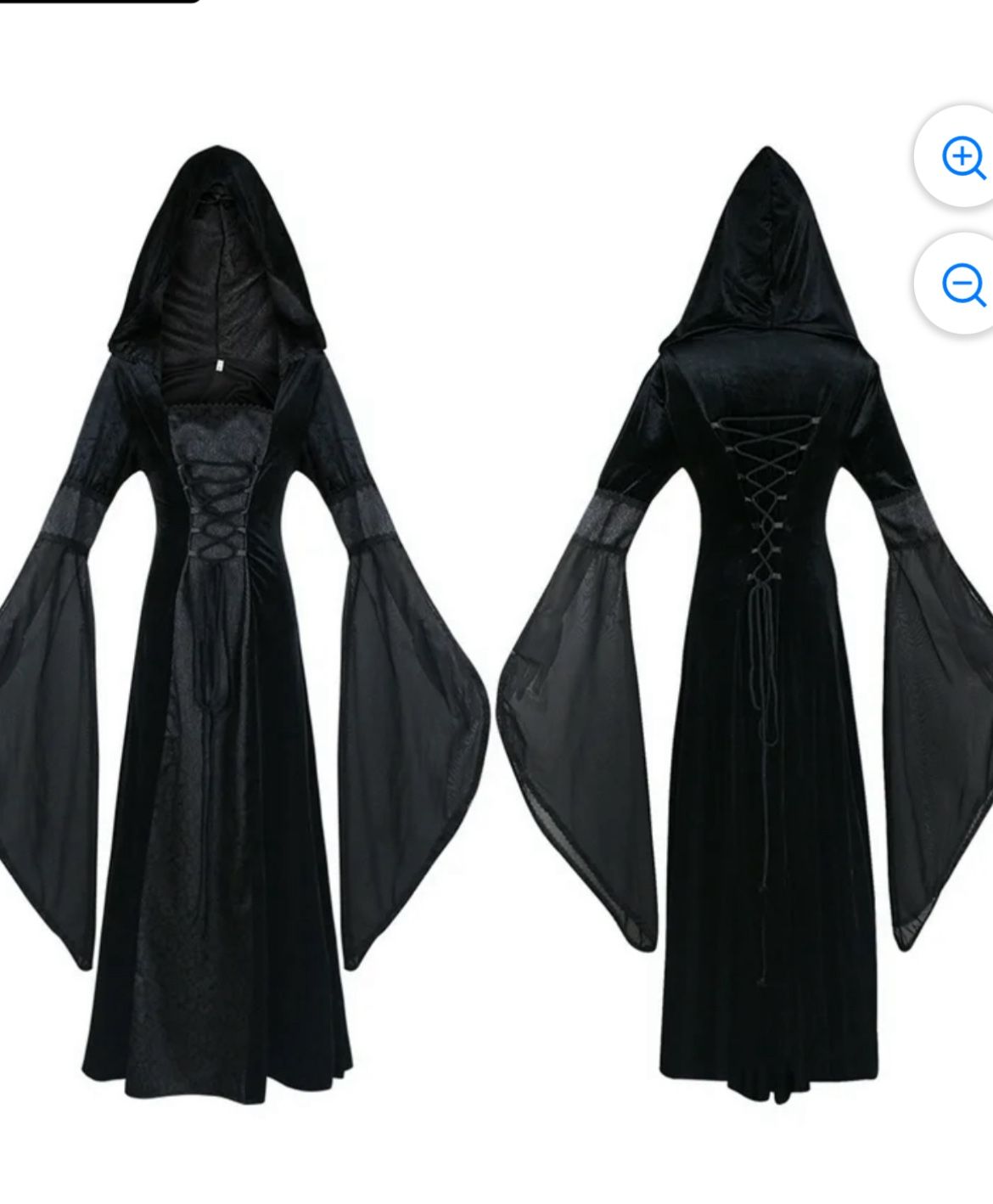 Black European Medieval Gothic Pagoda Sleeve Hooded Dress, Large *BRAND NEW*
