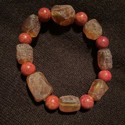 Baltic Amber and Coral Stretch Bracelet
