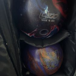 2 Bowling Balls + 2-Ball Tote Bag for Sale! (DV8 Vandal Destroy / Brunswick L300)