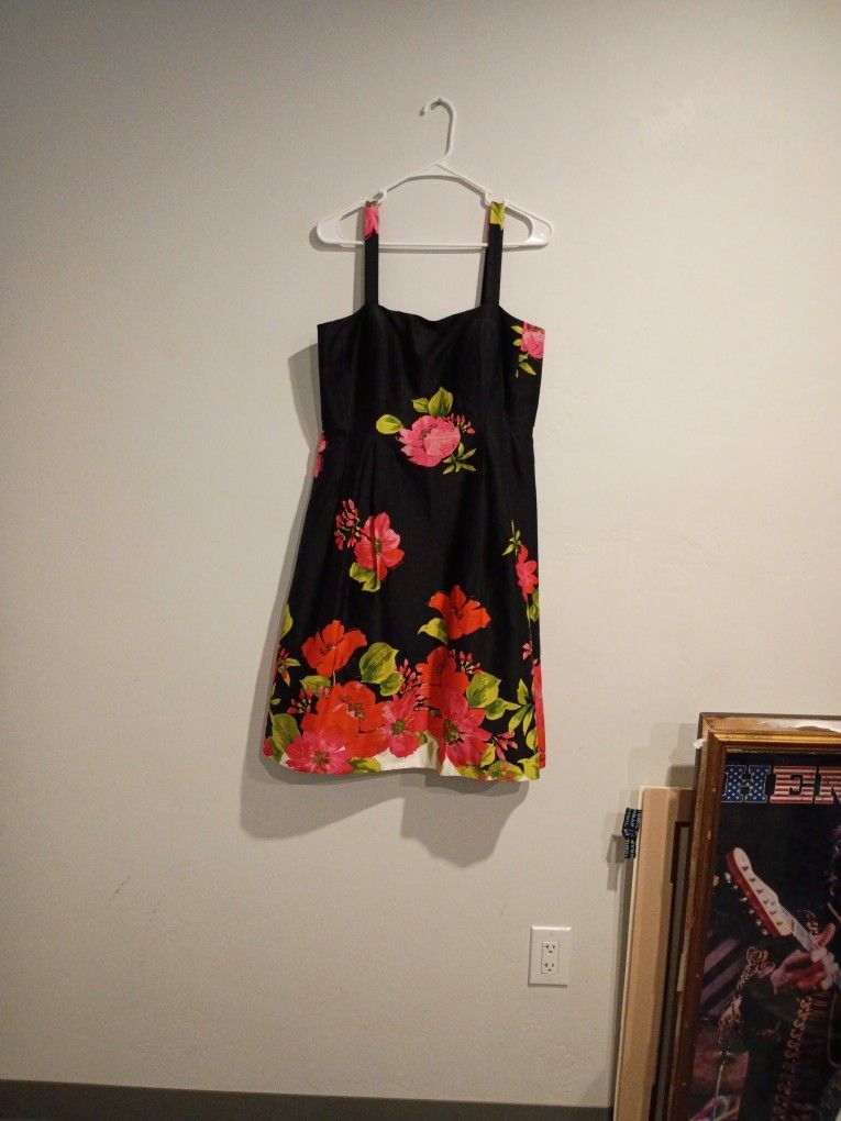 Jessica Howard Black Floral Sleeveless Fit and Flare Summer Dress