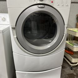 Whirlpool electric dryer on pedestal can deliver