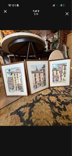 17 by 13 mid century water colors wall Art set of Three