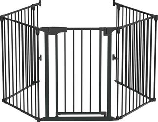 134 Inches Wide Configurable Baby Gate, Fireplace Safety Fence/Guard, Adjustable 5-Panel Metal Play Yard for Toddler/Pet/Dog, Christmas Tree Fence, In