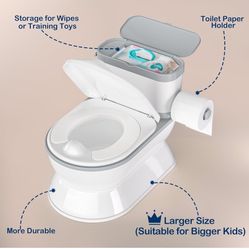 Toddler Potty Training Toilet - Larger Potty Chair & Detachable Training Seat for Boys & Girls Ages 1-3 with Flushing Sound, Wipes Storage, Toilet Pap
