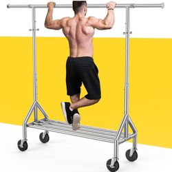 Upgraded 100% Stainless Steel Clothing Rack Load 760LBS, Heavy Duty Clothes Racks with Larger & Sturdy Wheel, Extendable & Adjustable Rolling Garment 