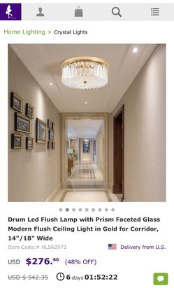 Drum Led Flush Lamp with Prism Faceted Glass Modern Flush Ceiling Light in Gold for Corridor, 14"/18" Wide