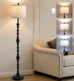 Tall Floor Lamp with Linen Drum Shade