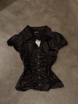Urban Outfitters Black Ruched Button-Up Blouse