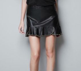 Zara Studded Distressed Faux Leather Skirt Mini Punk Y2K Women’s Sz XS