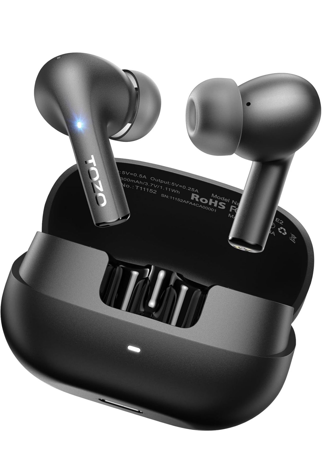 TOZO E2 Wireless Earbuds 10mm Drivers with Powerful Bass, App Customize 32 EQs, with 2 Mics AI Call Noise Cancellation, 30H Playtime, Bluetooth 5.3 Ea