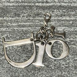 Dior Logo Letters Keychain Bag Charm Silver Tone Metal