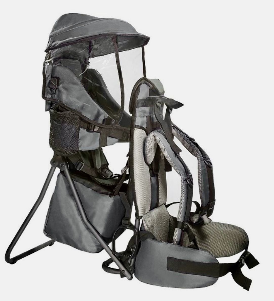 ClevrPlus Baby Backpack Camping Hiking Child Toddler Carrier Shade Visor, Grey/Black