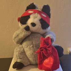 Vintage Hallmark Love Bandit Raccoon Plush Valentine Stuffed Animal 10" Red Mask Pouch
