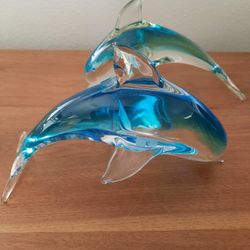 Murano Style Glass Dolphin Figurines