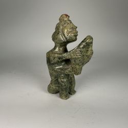 Carved Nephrite Pre-Columbian? Aztec God Quetzalcoatl Holding Fish/ Creature