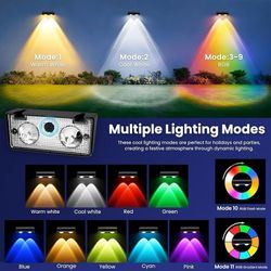 Solar Fence Lights Outdoor,50 LM 11 Modes & 9 Colors Solar Lights with Brighter LED Focus Lens Waterproof IP65 for Wall Backyard Deck Patio Porch Step