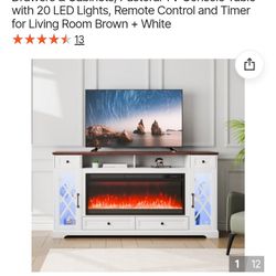 VEVOR Fireplace TV Stand for TVs 70", Media Storage Corner with 42" Fireplace, Storage Drawers & Cabinets, Pastoral TV Console Table with 20 LED Light