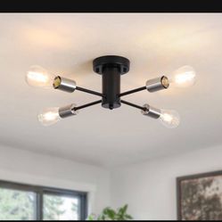 4-Light Black/Nickel Semi-Flush Mount Sputnik Chandelier (3112)