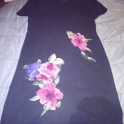Talbot's Petite Above Knee Black Dress With Flowers