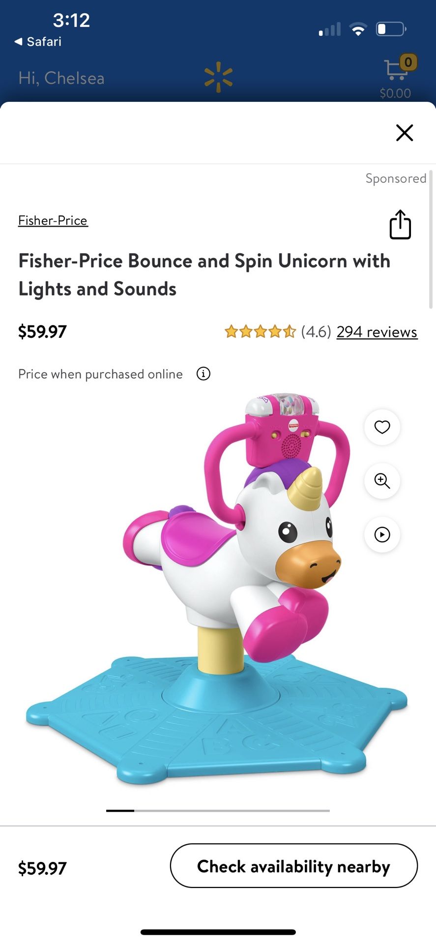 Fisher price bounce and spin unicorn deals