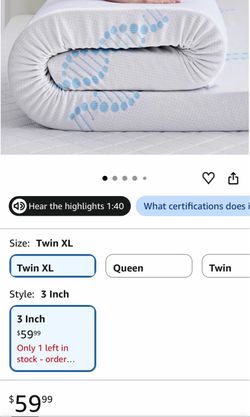 3 Inch Memory Foam Mattress Topper Twin XL Size