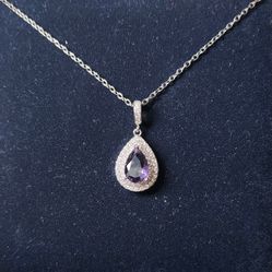 Amethyst & White Sapphire Teardrop Necklace