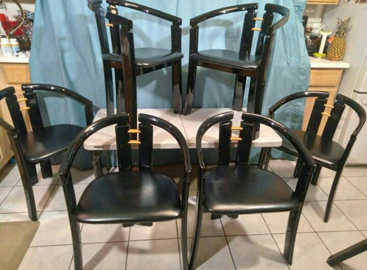 Rare Vintage Set Black Laquer Handmade Chairs