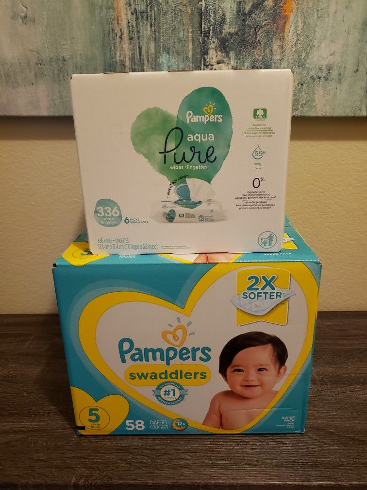 Pampers Diapers Size 5 & Pampers Baby Wipes