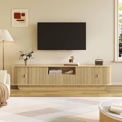 1864a  86.61'' Tambour TV Stand for 55-85 Inch, Modern Entertainment Center with Large Storage Cabinet & Open Shelves, TV Console with Sliding Doors f