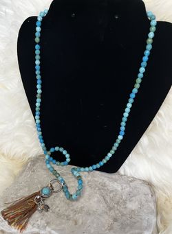 Faux Turquoise Necklace With Colorful Tassel Pendant