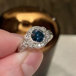 Natural Blue Diamond 14ct White Gold Ring 