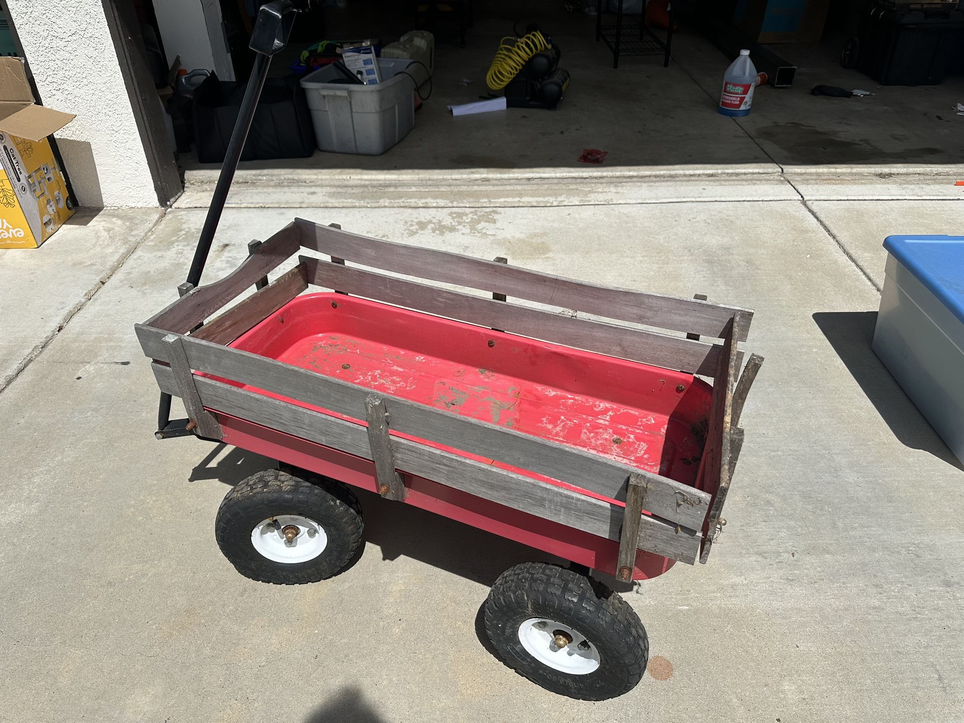Lifted Wagon w/ Wood Rails/ Pneumatic Tires