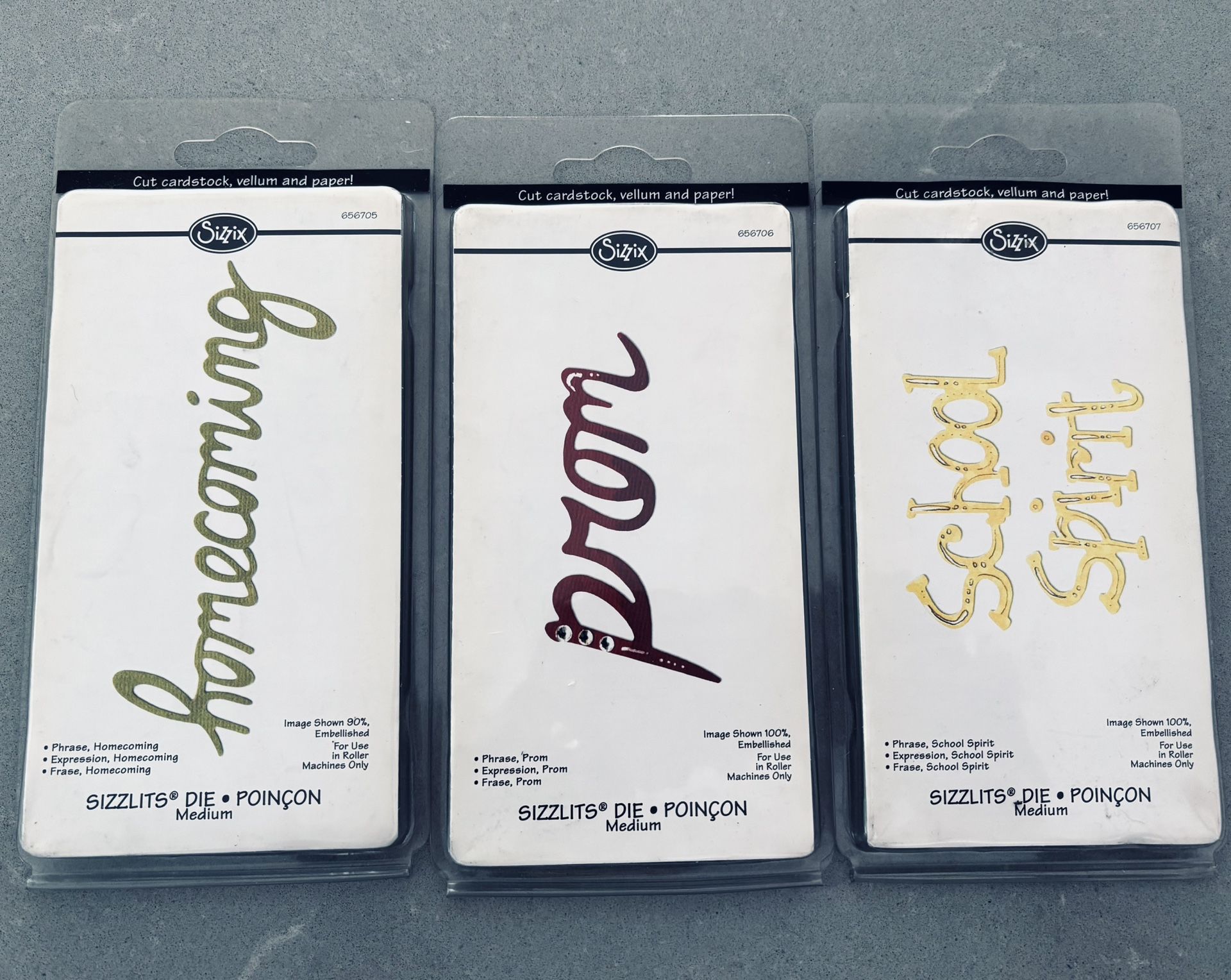 3 sizzix Sizzlit school themed die lot - formal dance