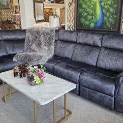 Velvet Like New Grey Sectional