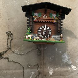 Small VTG German Swiss House Swing Clock Vintage Hermle German Black Forest cuckoo