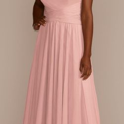 david’s bridal ballet pink long mesh one shoulder dress