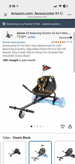 Awwscooter K1 Go-Kart Seat Attachment for Self-Balancing Scooters, Adjustable Frame Fits 6.5"/8"/10" Boards, Easy Install, Kids & Family Fun (Scooter 