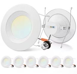 LUXRITE 5/6 in. LED Can Light Adjustable CCT 2700K-5000K 17W=90W 1500LM Dimmable Integrated LED Recessed Baffle Trim (6-Pack)