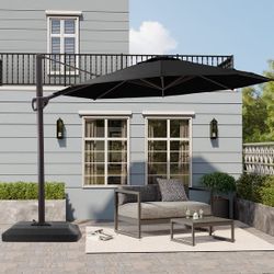 Outdoor 11 ft Round Offset Cantilever Patio Umbrella with Base