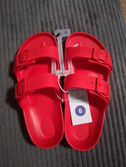 Shade & Shore Red Slide Sandals Size 6