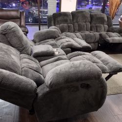 New Plush Recliner Sofa And Loveseat