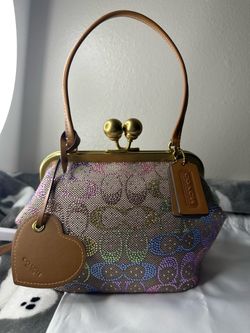 Coach Large Kisslock Frame Bag in Rainbow Crystal Signature Jacquard